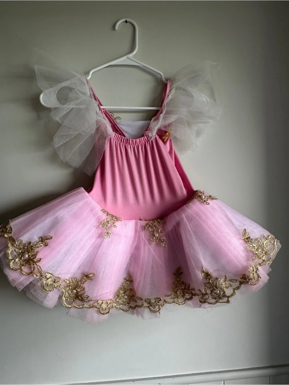 Pink Ballet Tutu Costume Gold Embroidered Pearl Recital Dress